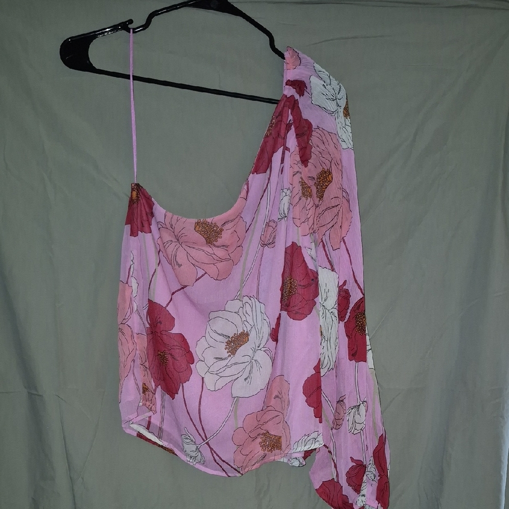 Express Pink Floral One Shoulder Top